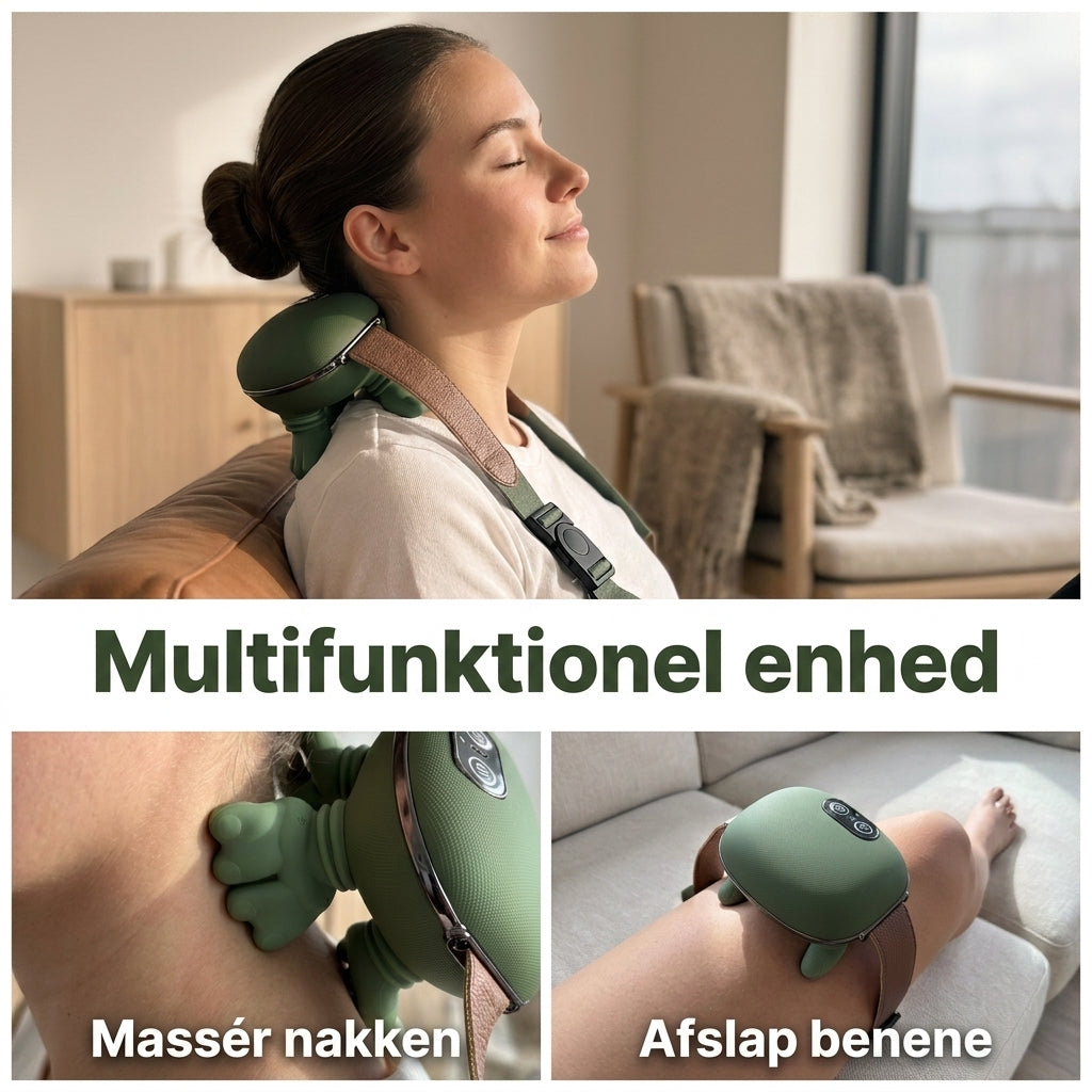 Bærbar Shiatsu Massager - til Nakke, Skuldre & Ryg med Varme