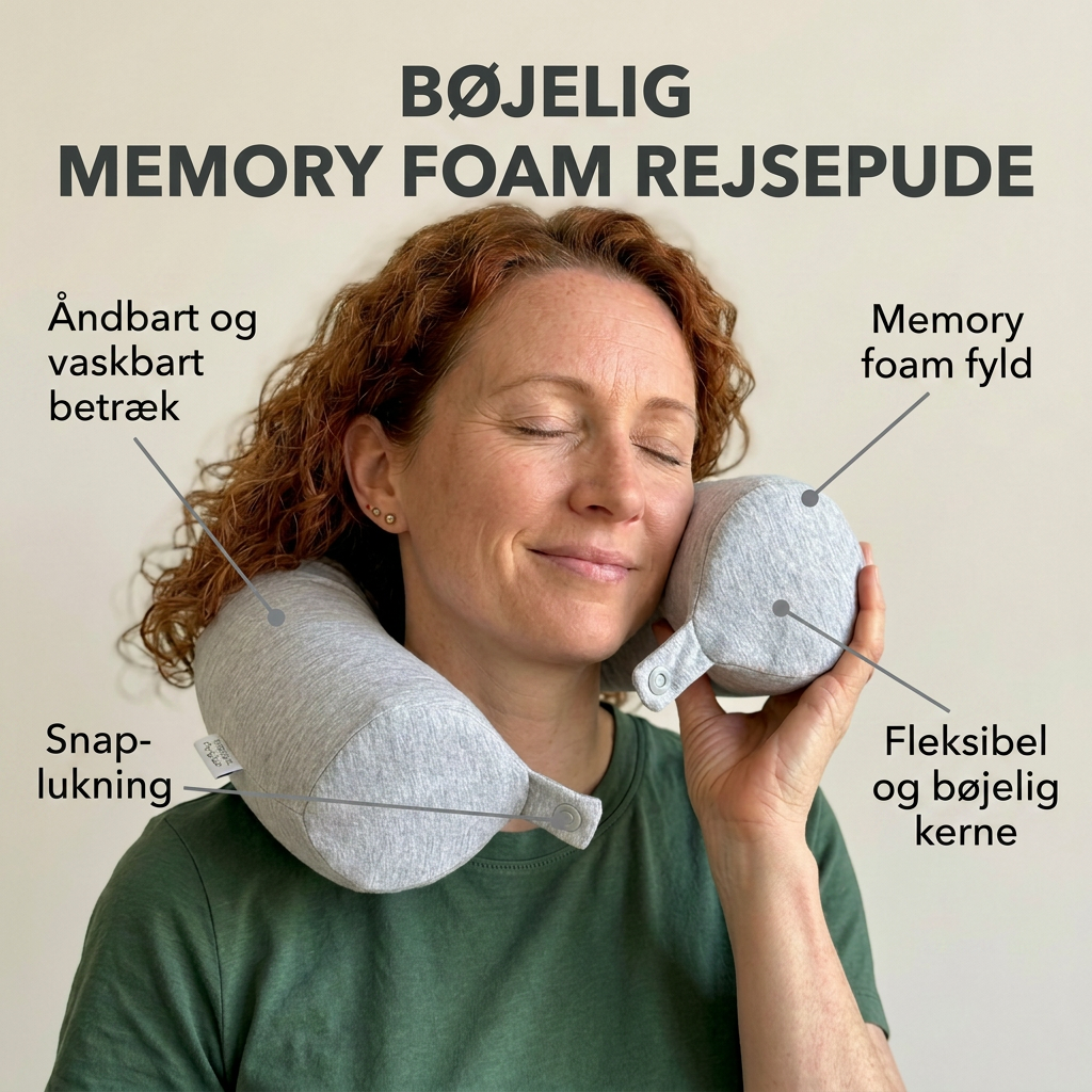 Nakkepude af Memory Foam med Bøjelig Kerne - God på farten og derhjemme