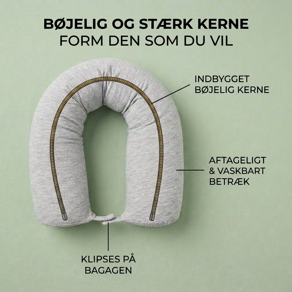 Nakkepude af Memory Foam med Bøjelig Kerne - God på farten og derhjemme