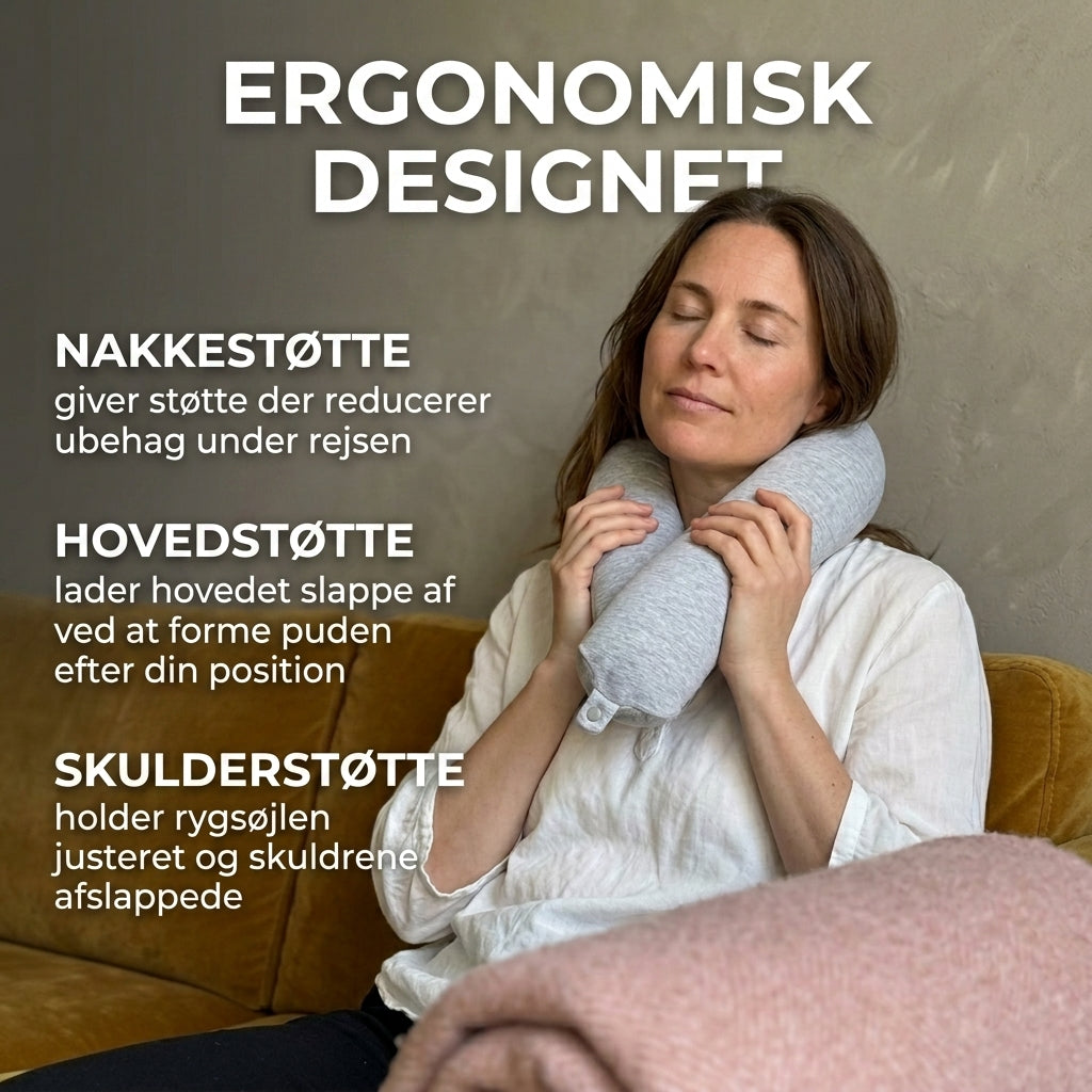 Nakkepude af Memory Foam med Bøjelig Kerne - God på farten og derhjemme