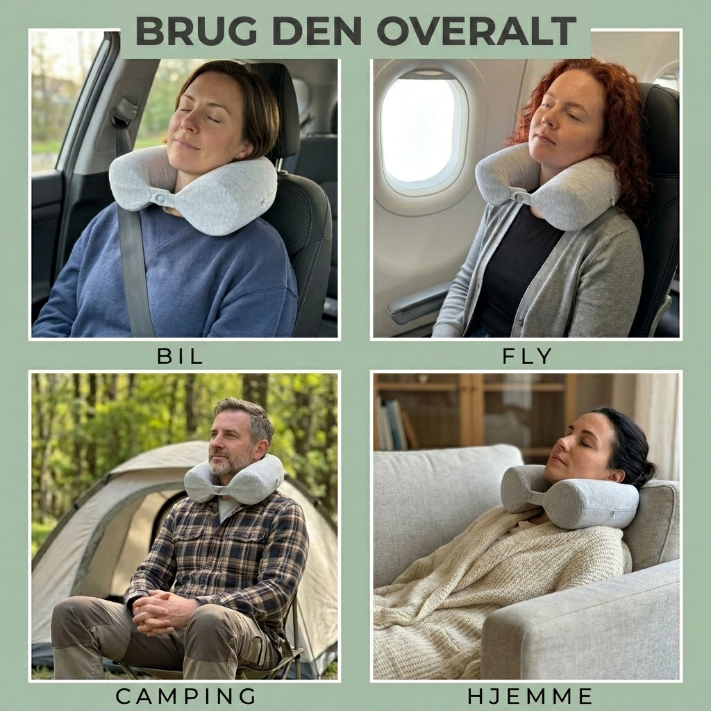 Nakkepude af Memory Foam med Bøjelig Kerne - God på farten og derhjemme