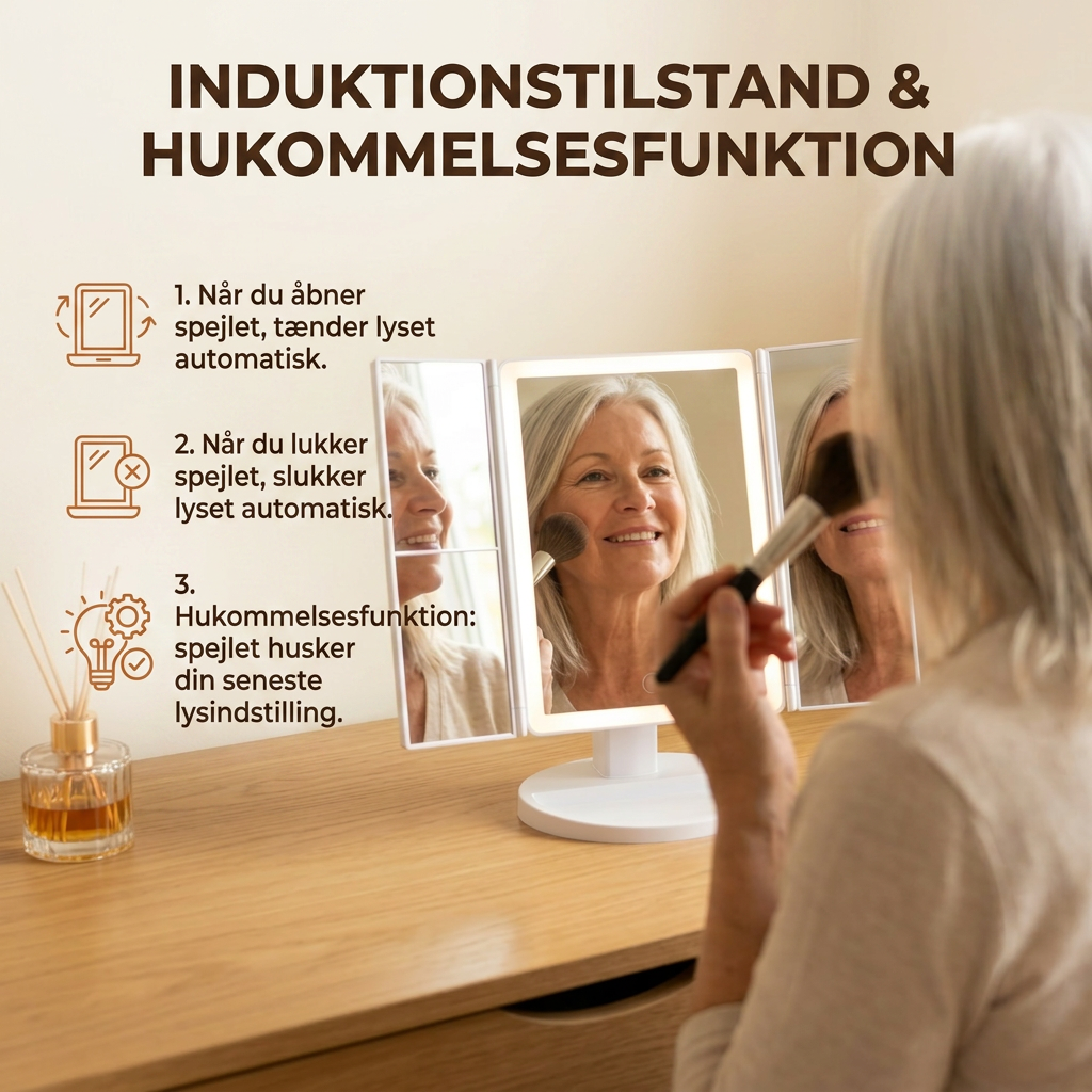 Genopladelig Makeup Spejl med LED-lys og 5x Forstørrelse