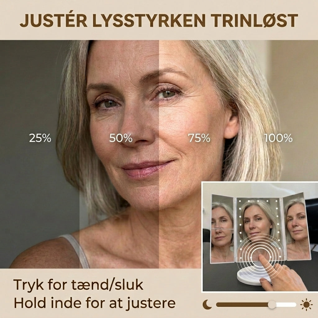 Genopladelig Makeup Spejl med LED-lys og 5x Forstørrelse