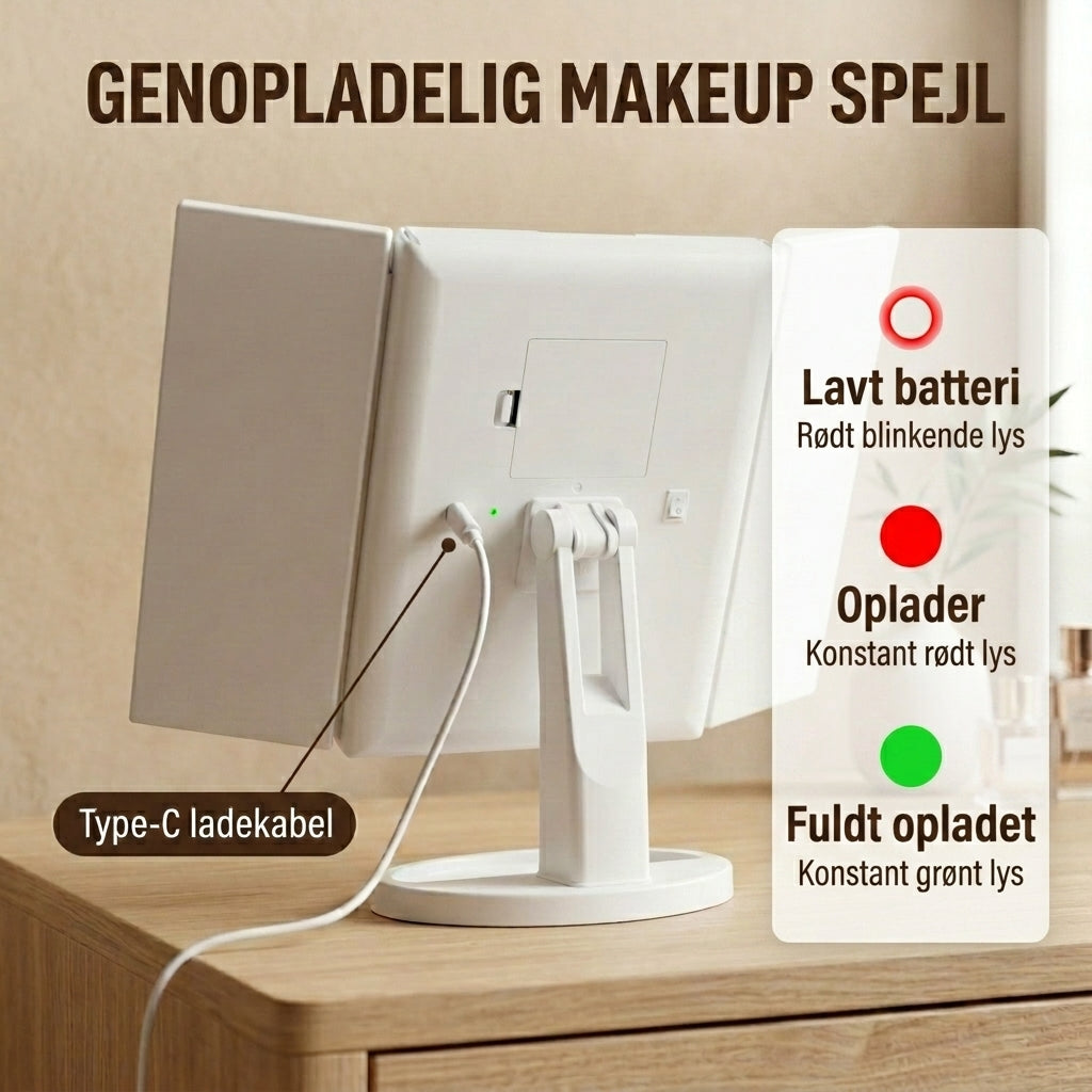 Genopladelig Makeup Spejl med LED-lys og 5x Forstørrelse