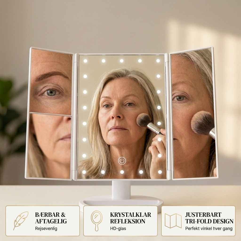 Genopladelig Makeup Spejl med LED-lys og 5x Forstørrelse