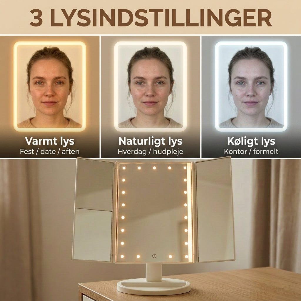 Genopladelig Makeup Spejl med LED-lys og 5x Forstørrelse
