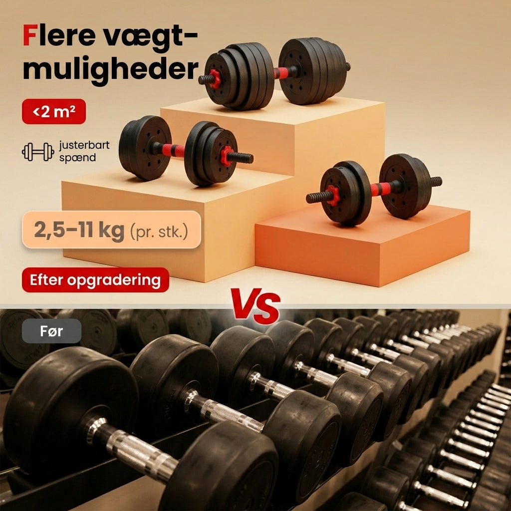 Multi-vægt Sæt 4-i-1 — Håndvægte, Kettlebell, Stang & Push-up Greb