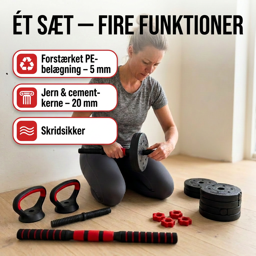 Multi-vægt Sæt 4-i-1 — Håndvægte, Kettlebell, Stang & Push-up Greb