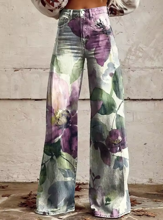 Karla | Blød Blomst Vandfarve Bukser