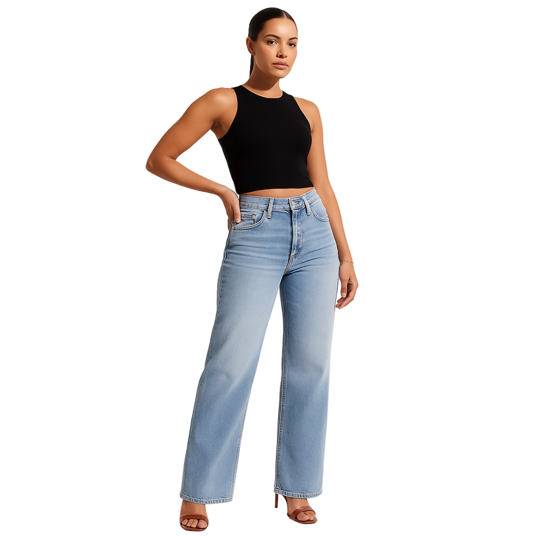 ALINE – ELASTISKE DENIMBUKSER MED MELLEM TALJE