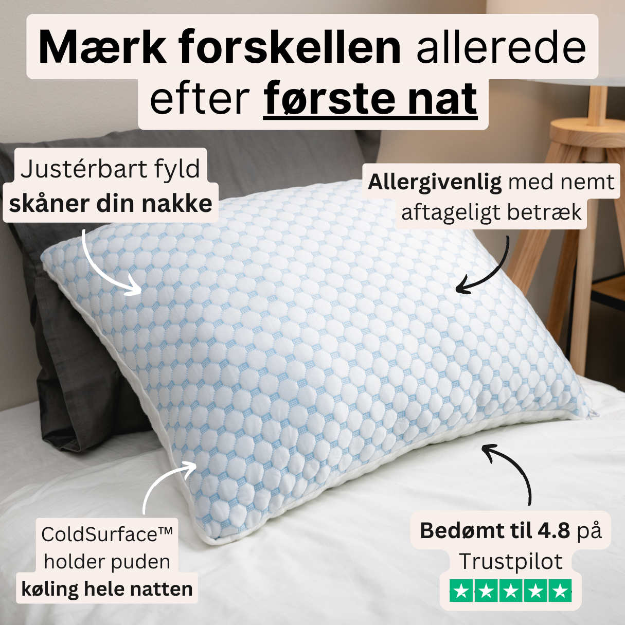 ComfortPillow 2.0 med silke pudebetræk (PAKKETILBUD)