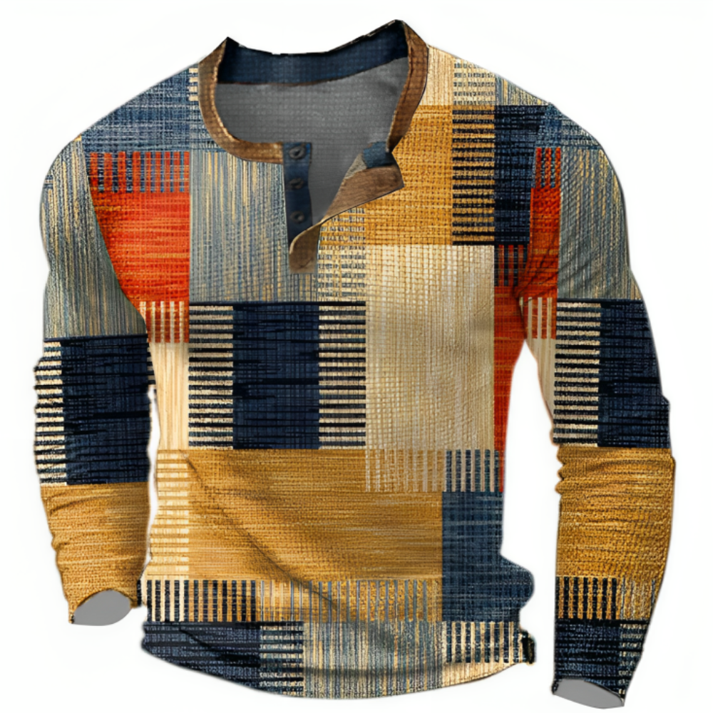 Luca | Grafische Patchwork Longsleeve Polo