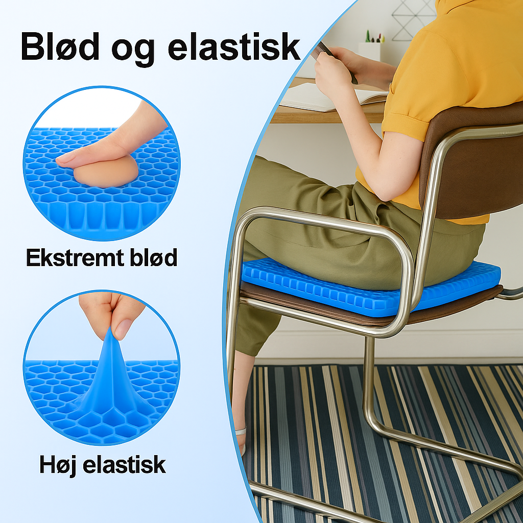 Siddepude af støddæmpende gel med bikubestruktur