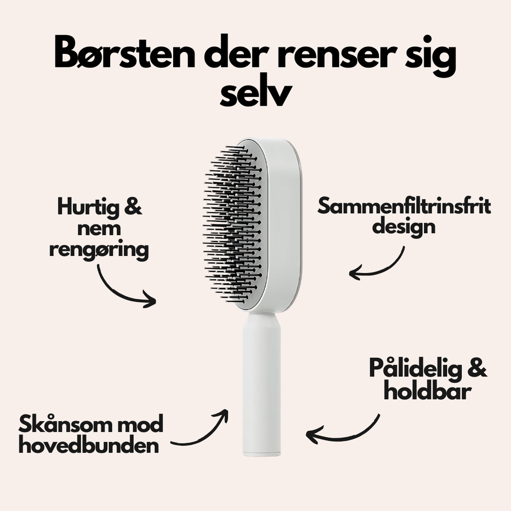 QuickClean™ Hårbørste - Fjerner fastsiddende hår og masserer hovedbunden