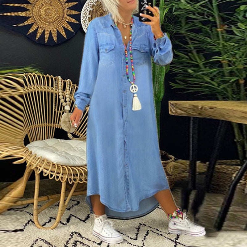 Yara – Lang denimkjole med lange ærmer