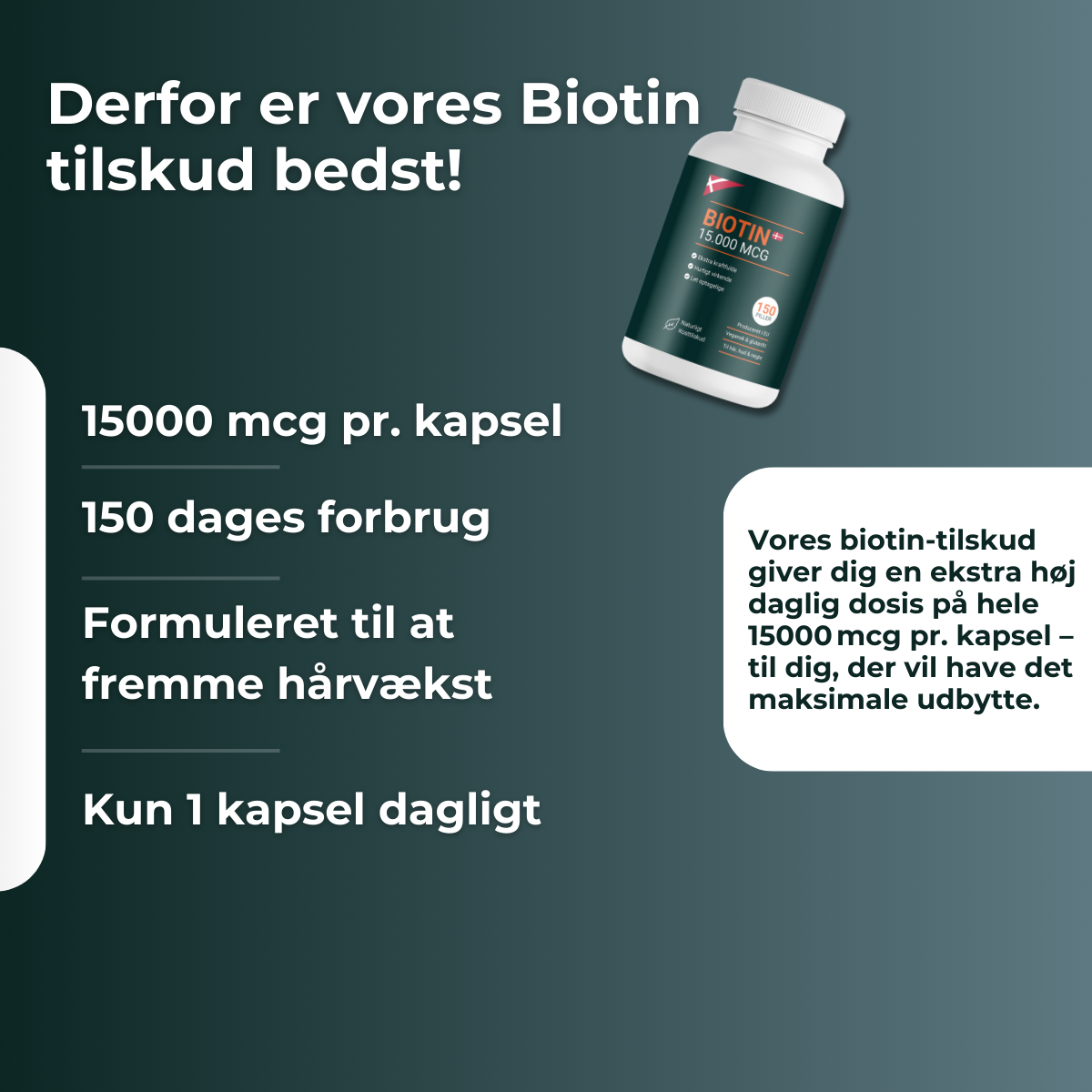 Biotin 15.000 MCG - Højstyrke Biotin kapsler til sundt hår, hud og negle (300 stk.)