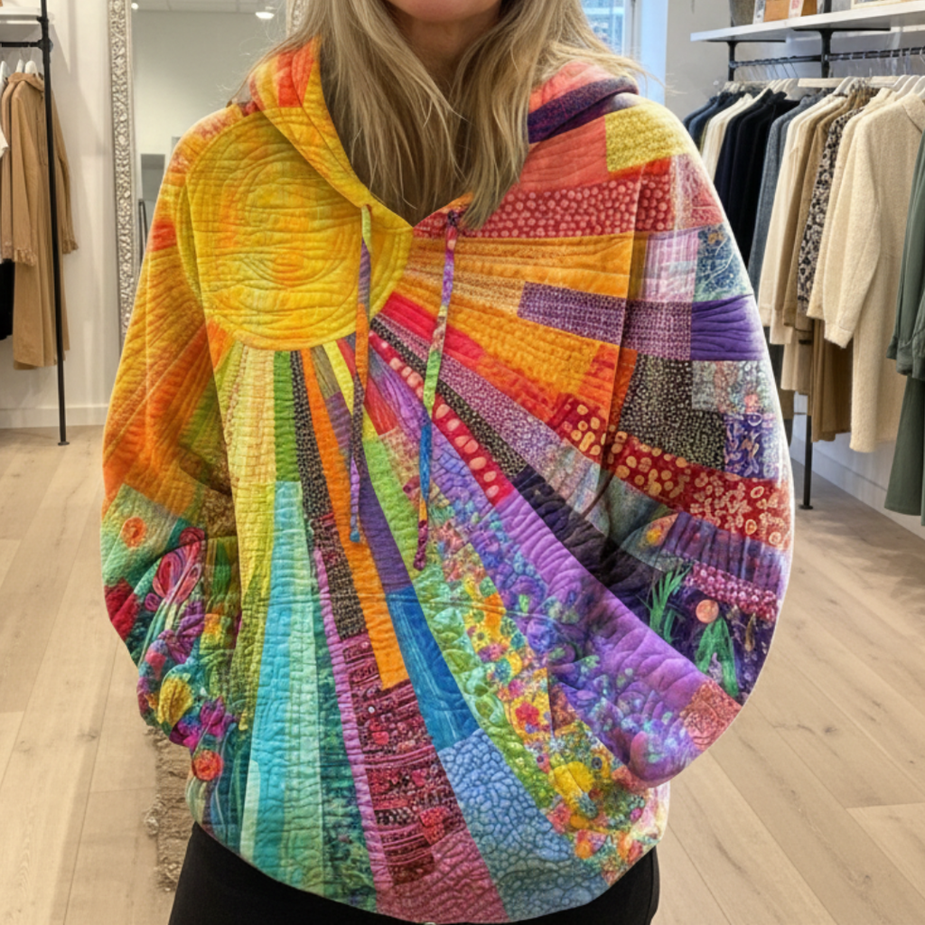 Pia | Farverig Boheme Patchwork Hoodie