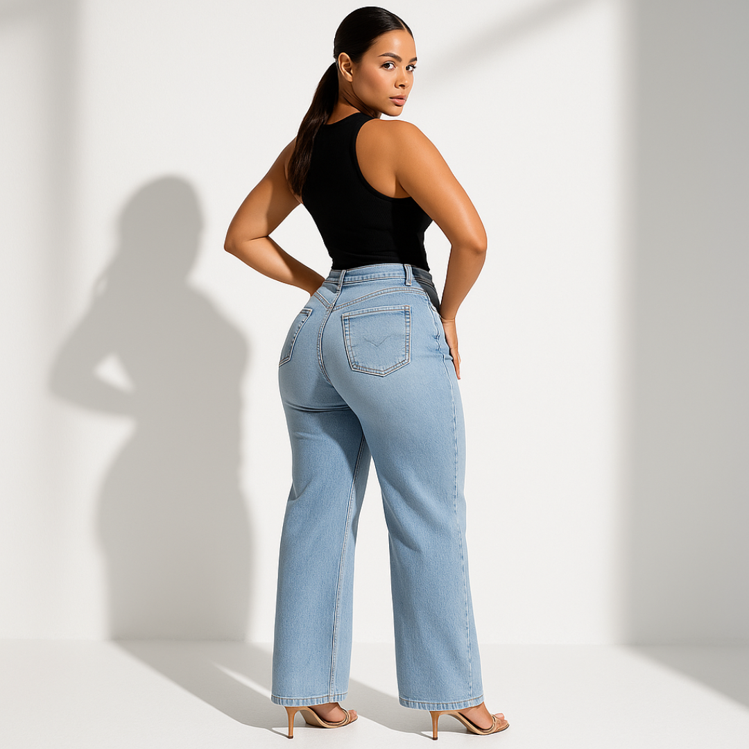 ALINE – ELASTISKE DENIMBUKSER MED MELLEM TALJE