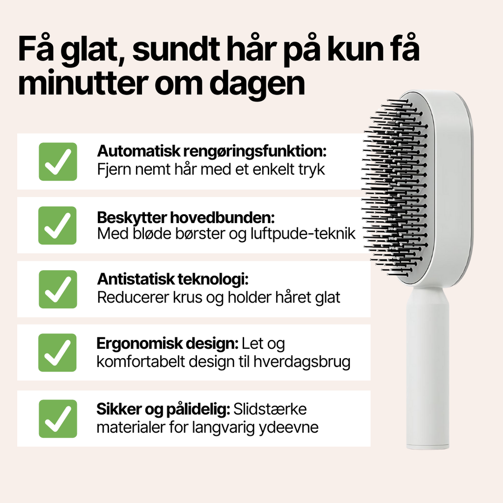 QuickClean™ Hårbørste - Fjerner fastsiddende hår og masserer hovedbunden
