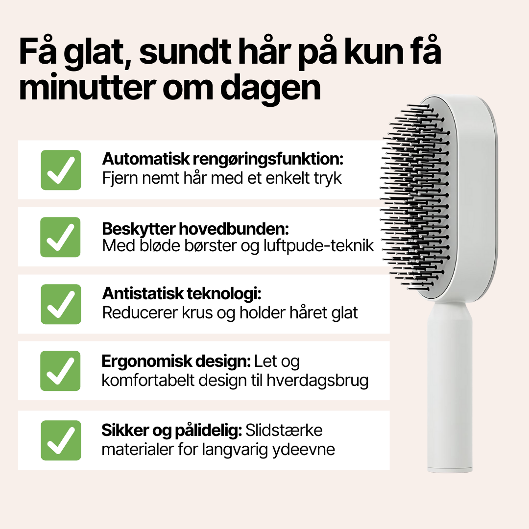 QuickClean™ Hårbørste - Fjerner fastsiddende hår og masserer hovedbunden