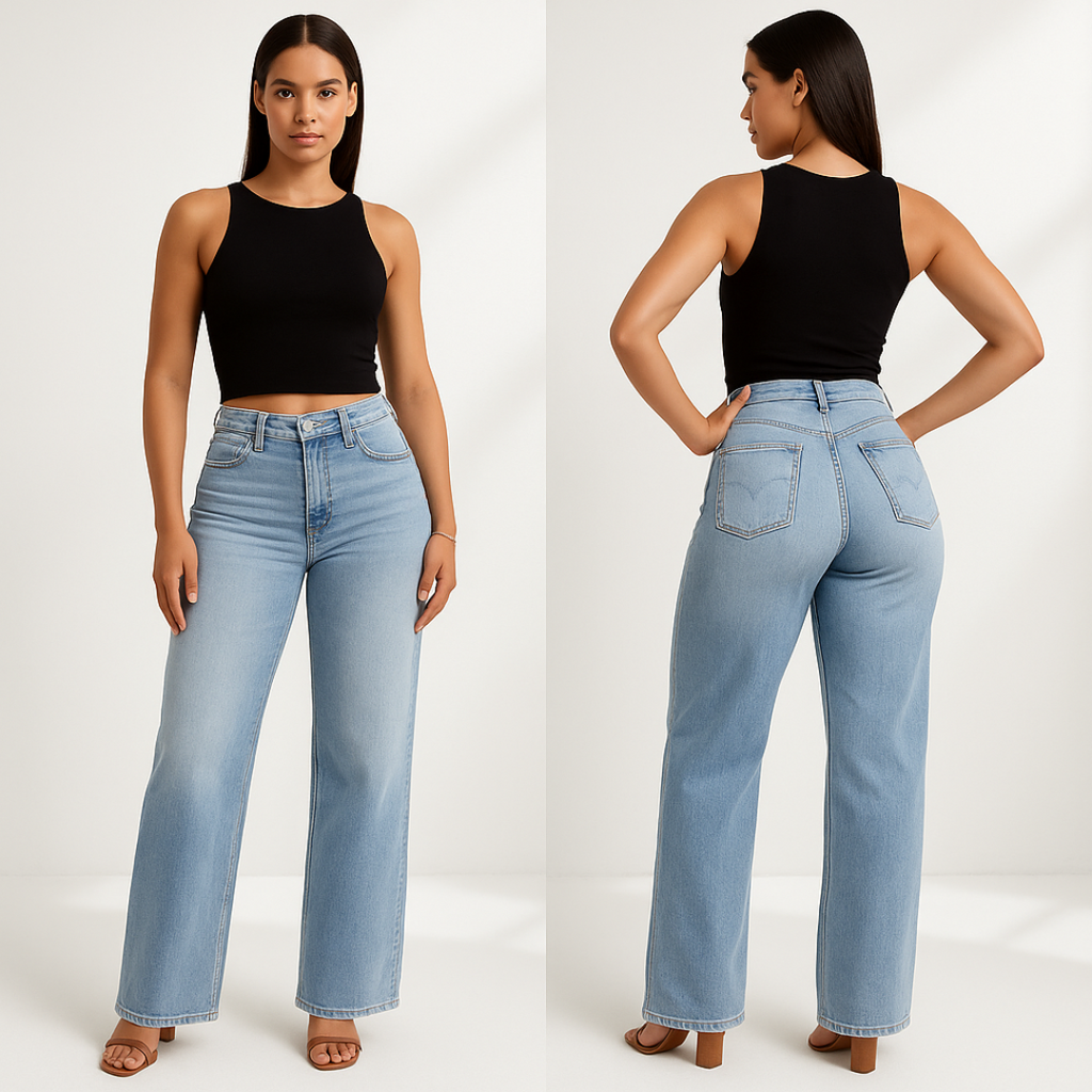 ALINE – ELASTISKE DENIMBUKSER MED MELLEM TALJE