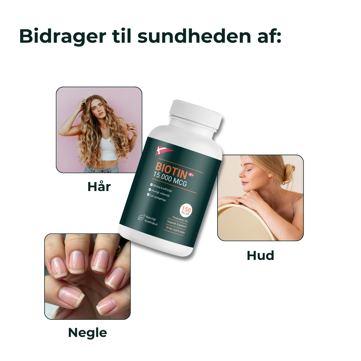 Biotin 15.000 MCG - Højstyrke Biotin kapsler til sundt hår, hud og negle (300 stk.)