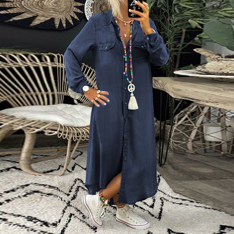 Yara – Lang denimkjole med lange ærmer