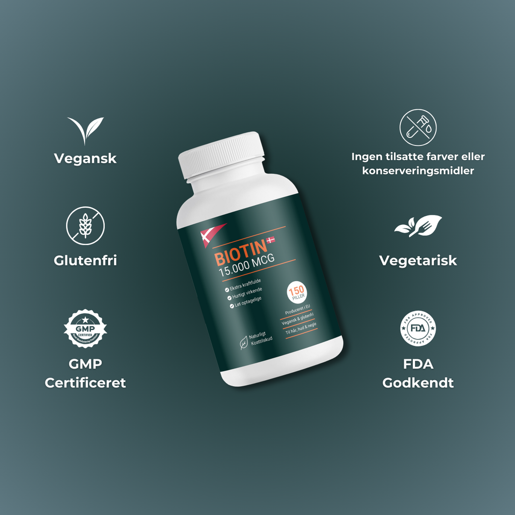 Biotin 15.000 MCG - Højstyrke Biotin kapsler til sundt hår, hud og negle (300 stk.)