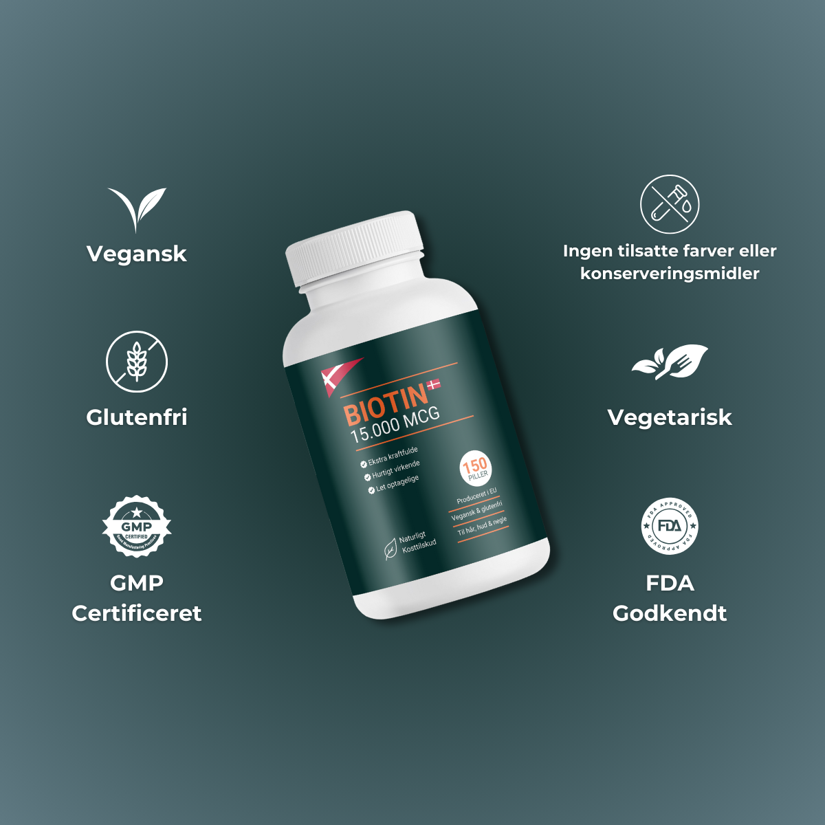 Biotin 15.000 MCG - Højstyrke Biotin kapsler til sundt hår, hud og negle (300 stk.)