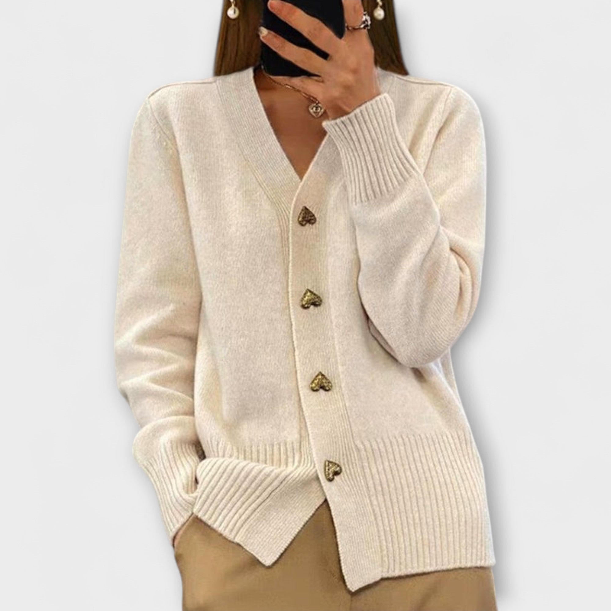 Marij | Elegant strikcardigan med hjerteknapper
