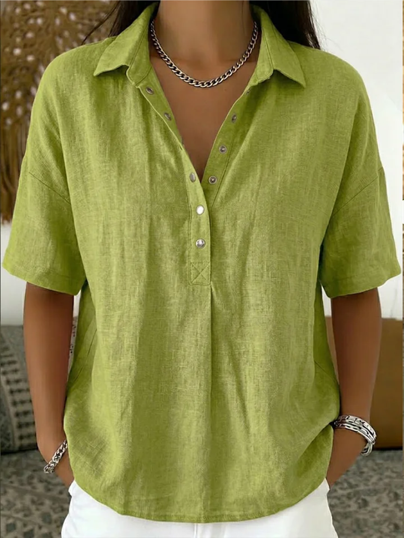 Dorte | Bluse med Krave og Knapper