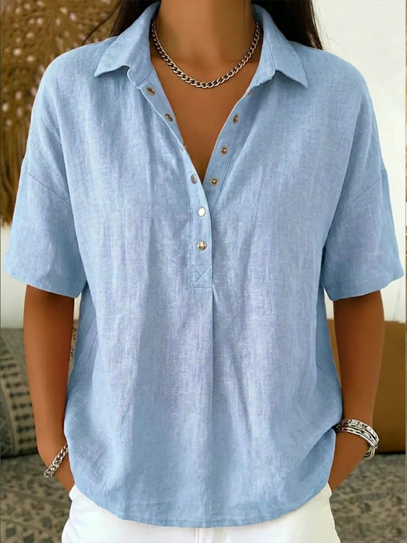 Dorte | Bluse med Krave og Knapper