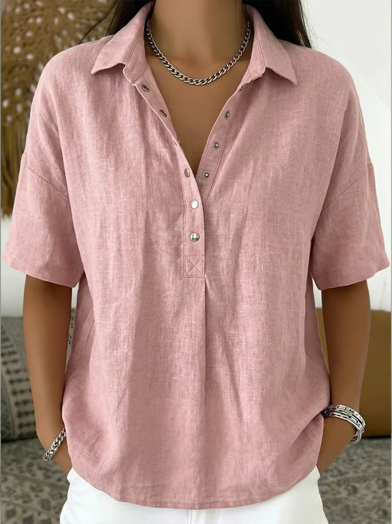 Dorte | Bluse med Krave og Knapper
