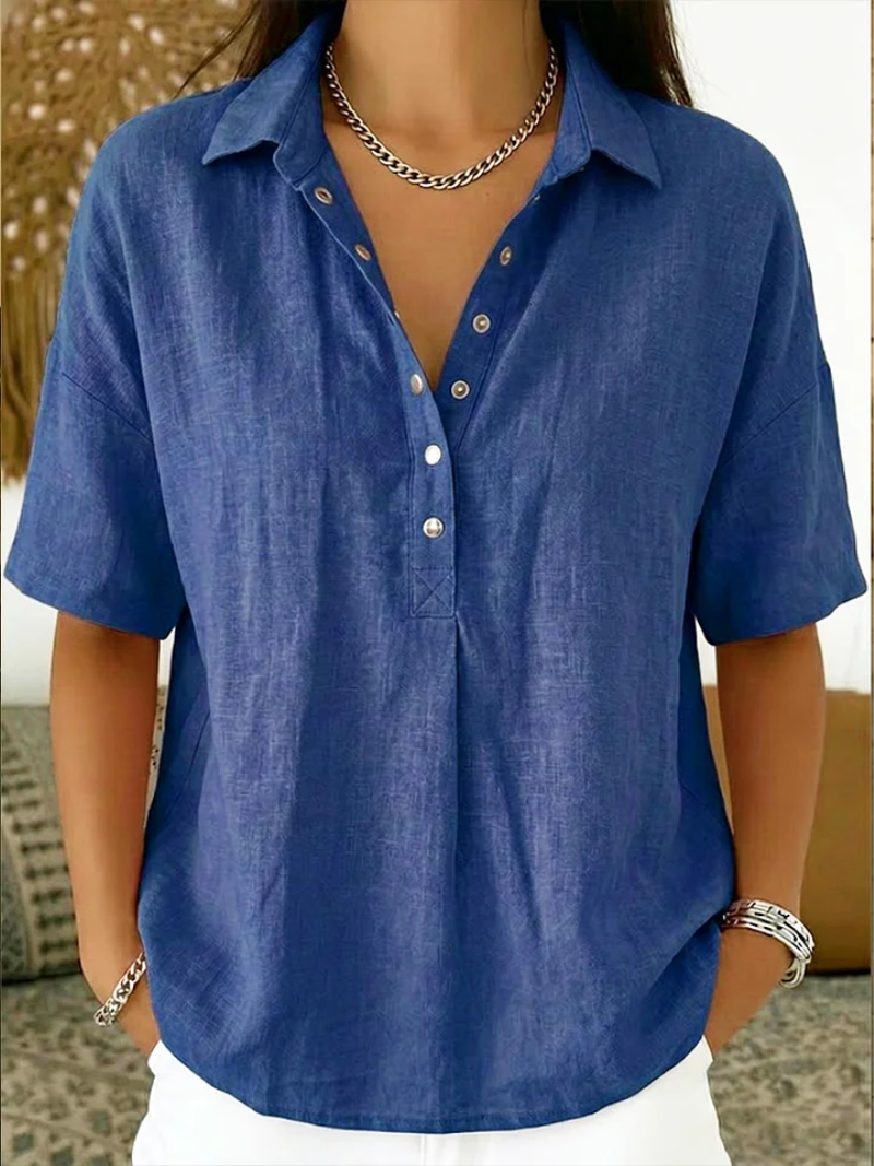 Dorte | Bluse med Krave og Knapper