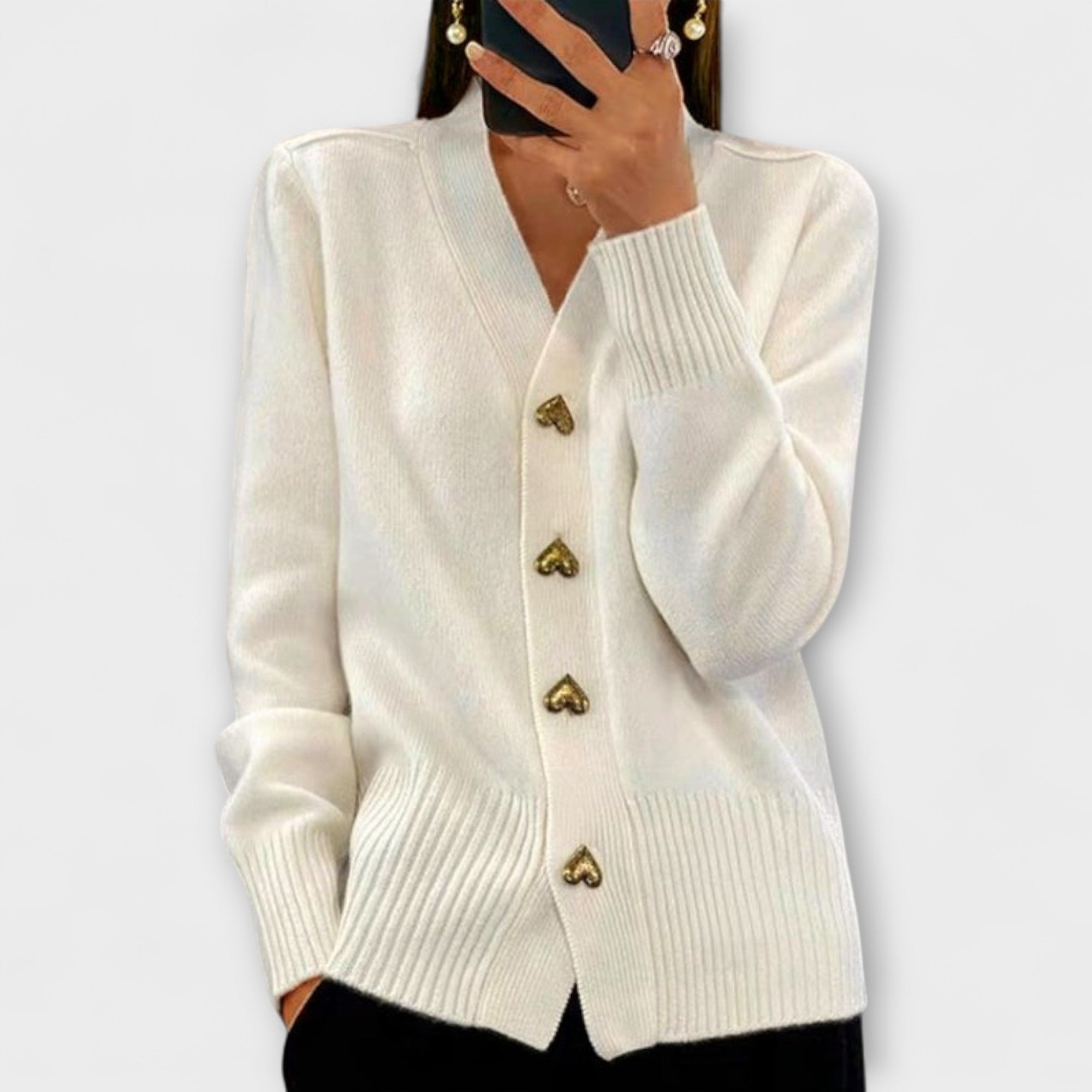 Marij | Elegant strikcardigan med hjerteknapper