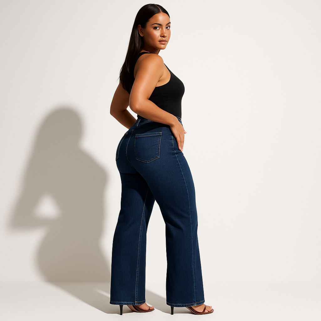 ALINE – ELASTISKE DENIMBUKSER MED MELLEM TALJE