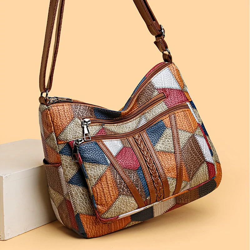 Fern | Farverig Patchwork Skuldertaske