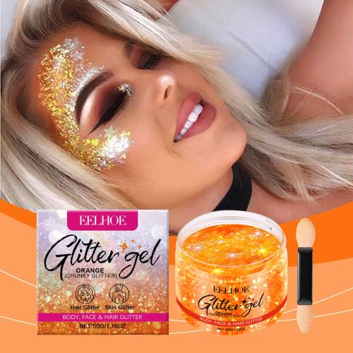 Orange glittergel til ansigt, krop og hår