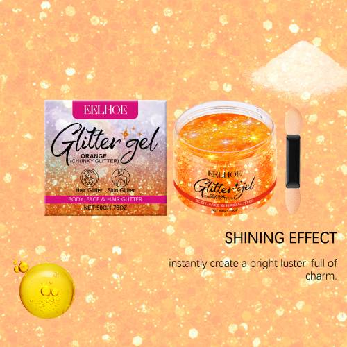 Orange glittergel til ansigt, krop og hår