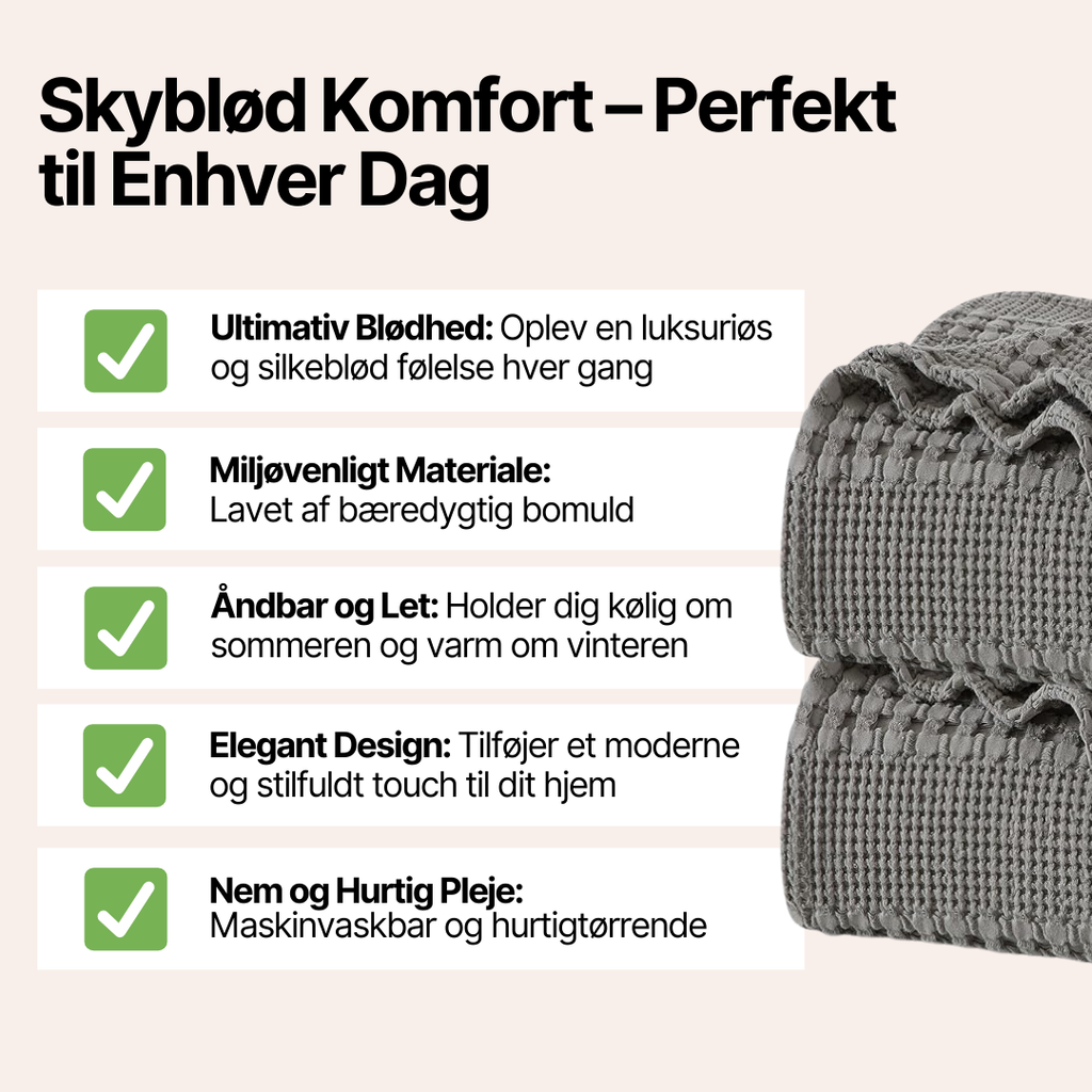 100% Bomuld Vaffelvævet Tæppe i King Size (200x230cm)
