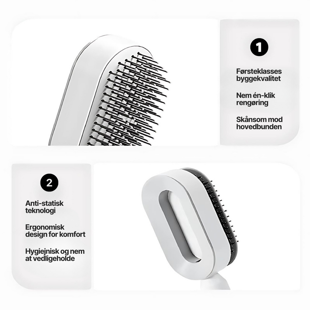 QuickClean™ Hårbørste - Fjerner fastsiddende hår og masserer hovedbunden