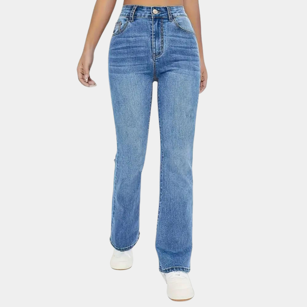 Edna | Højtaljet, Udslået Denim