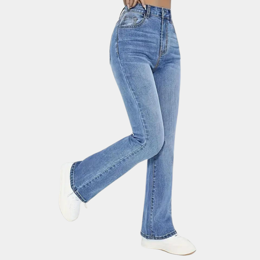 Edna | Højtaljet, Udslået Denim