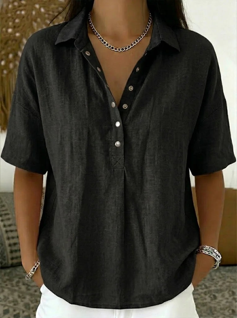 Dorte | Bluse med Krave og Knapper