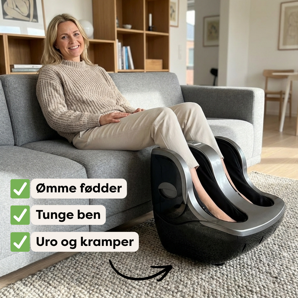Fod- & Lægmassageapparat Premium med Varme – Mod Tunge Ben & Hævelse