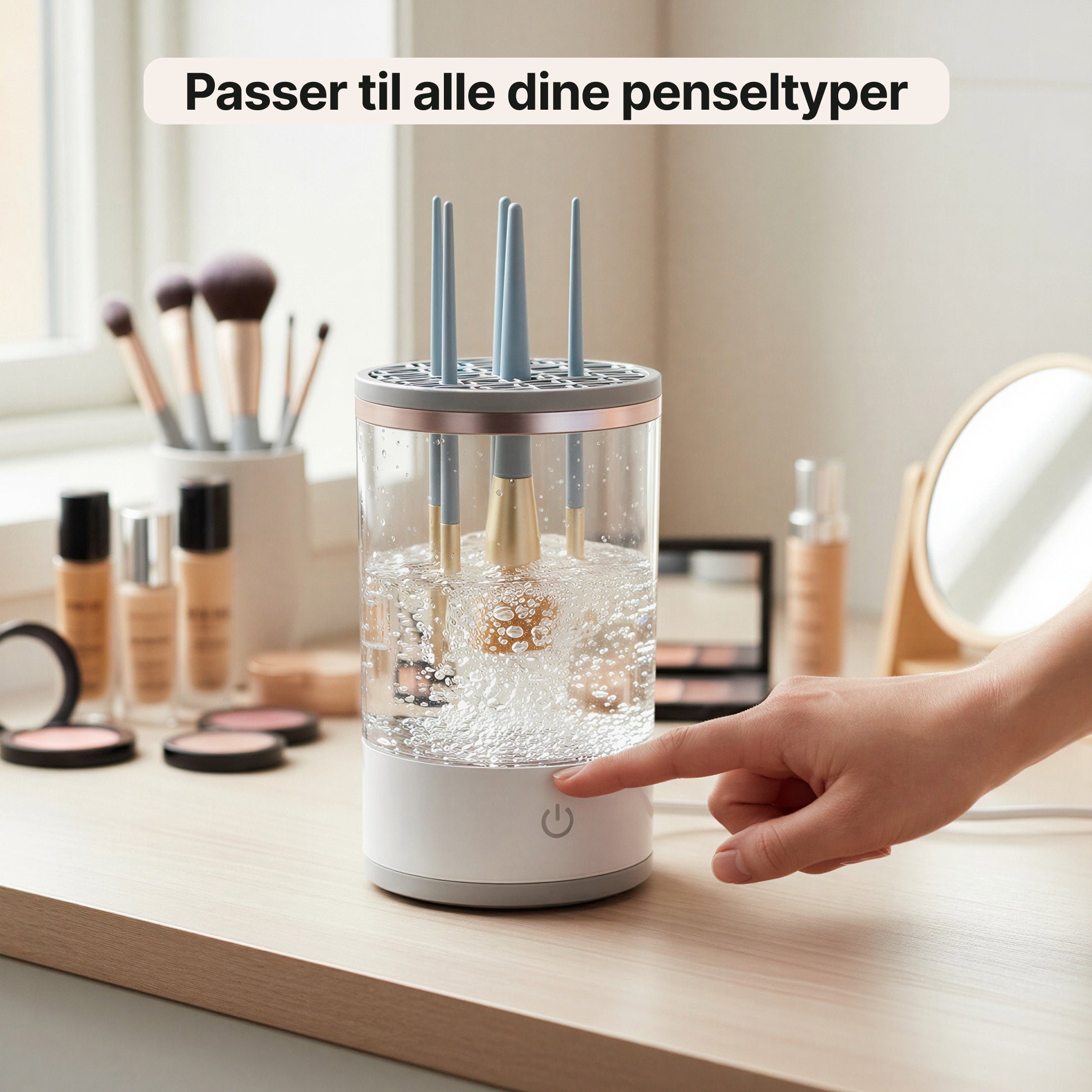 Elektrisk penselrenser – Automatisk rengøring og tørring af makeuppensler
