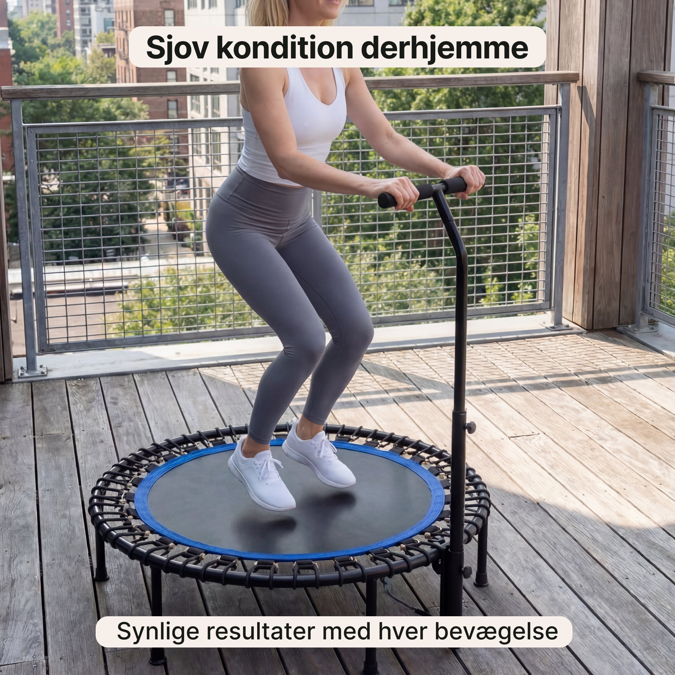 JumpTrainer Pro – Fitness-trampolin med håndtag