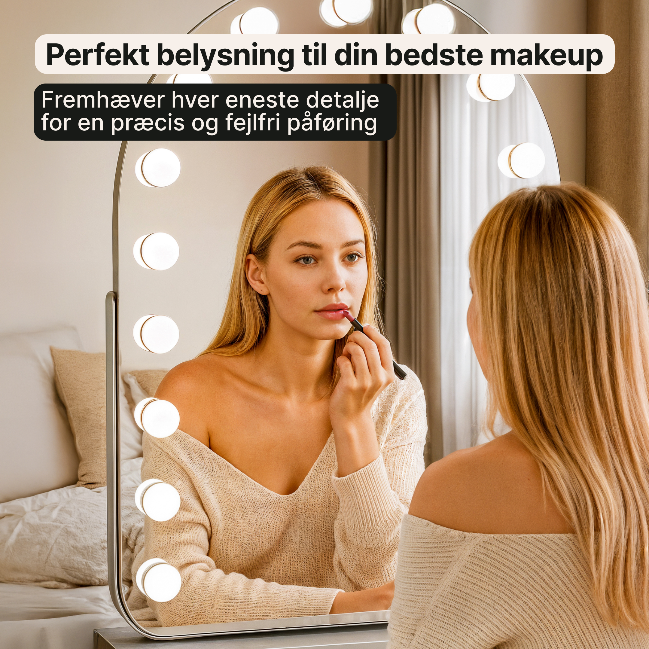 Hollywood-spejl med LED-lys