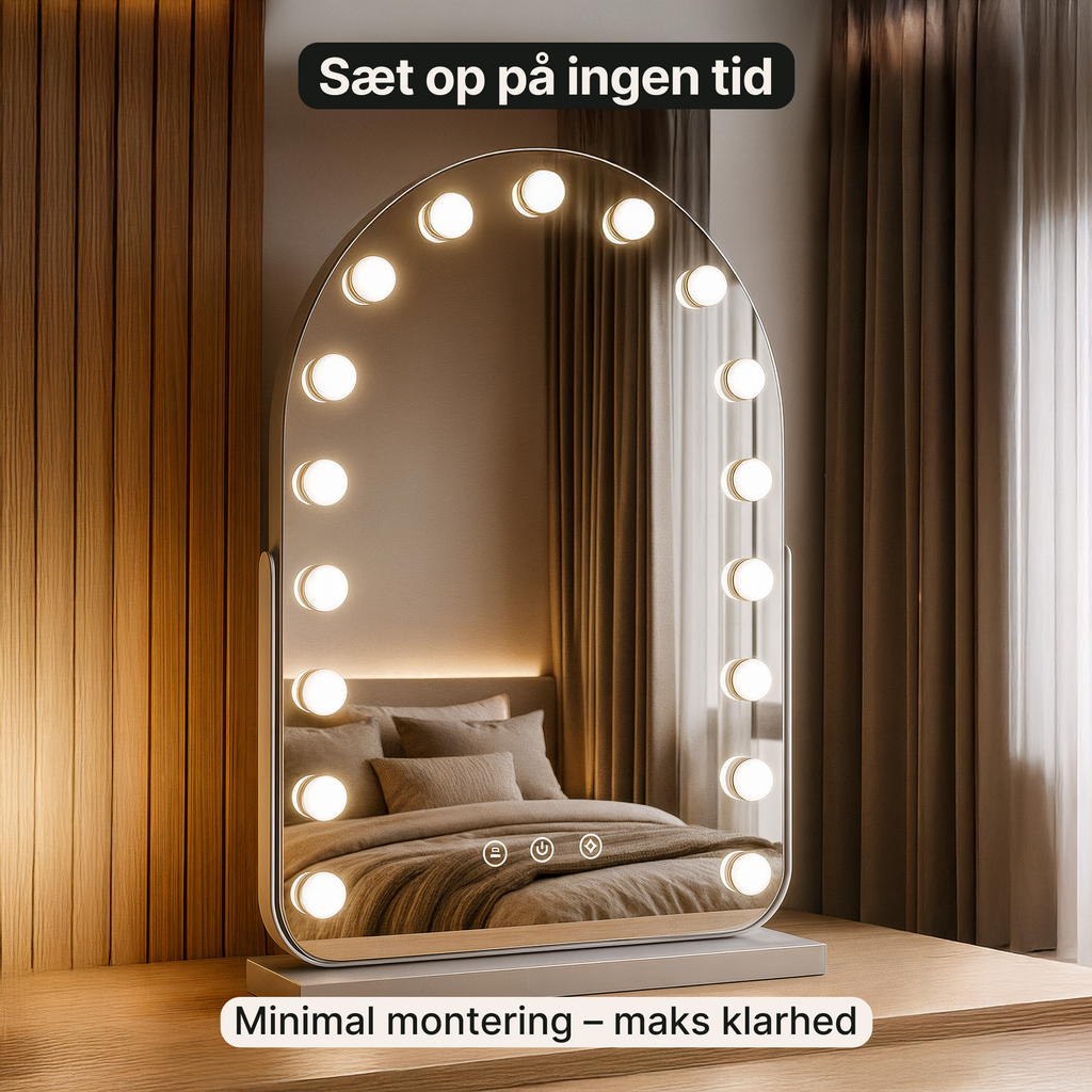 Hollywood-spejl med LED-lys