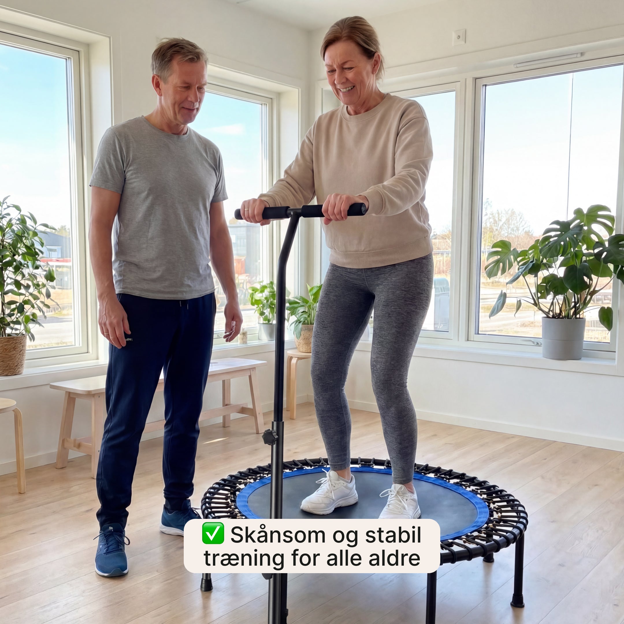 JumpTrainer Pro – Fitness-trampolin med håndtag